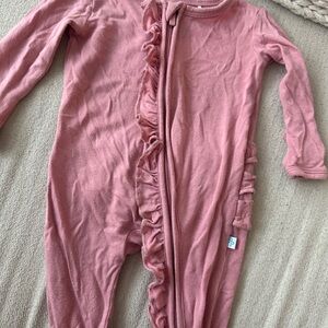Posh Peanut Dusty Rose Ruffled Footie Pajamas
